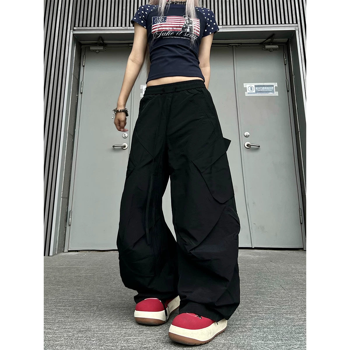 TR BRUSHHIFT American Hip Hop Letter Printed Multi Pocket workwear Casual Pants Jazz Dance Wide Leg Pants Summer