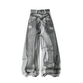 TR BRUSHHIFT 3D digital printing direct spray process jeans American Y2K pleated curved knife wide leg pants