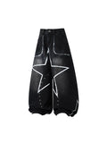TR BRUSHHIFT American Punk Pentagram Hand drawn Graffiti Deconstruction Jeans Washed Bent Knife Wide Leg Pants