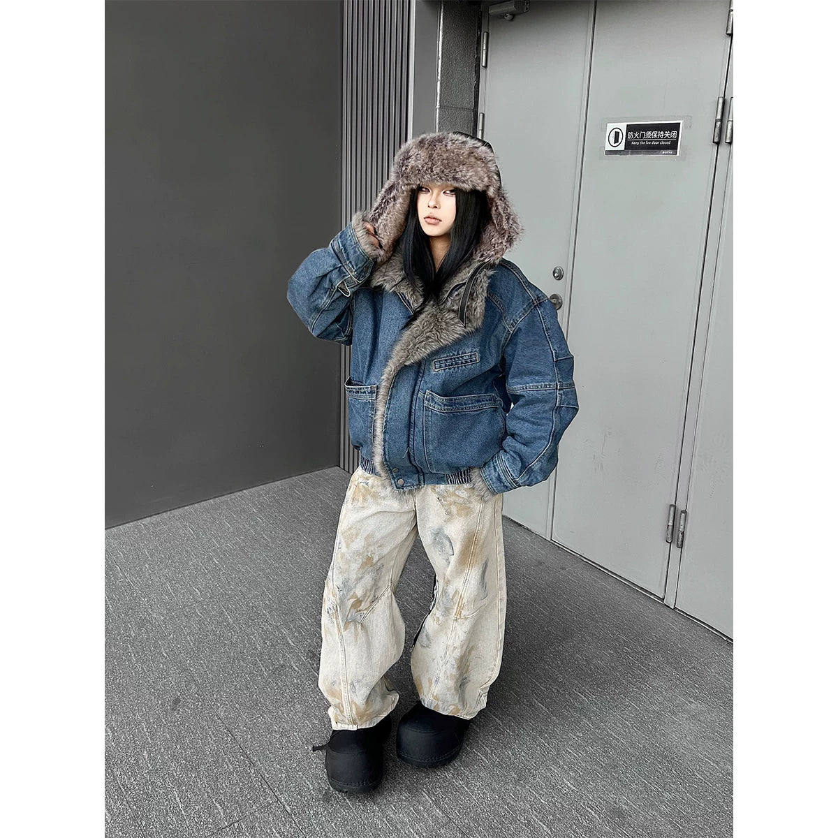 TR BRUSHHIFT American Heavy Industry Tie Dyeing Deconstructed Bent Knife Jeans Street Loose Matching Strap Wide Leg Pants