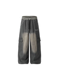 TR BRUSHHIFT American washed distressed elastic jeans for men and women, loose wide leg work pants trendy on the streets