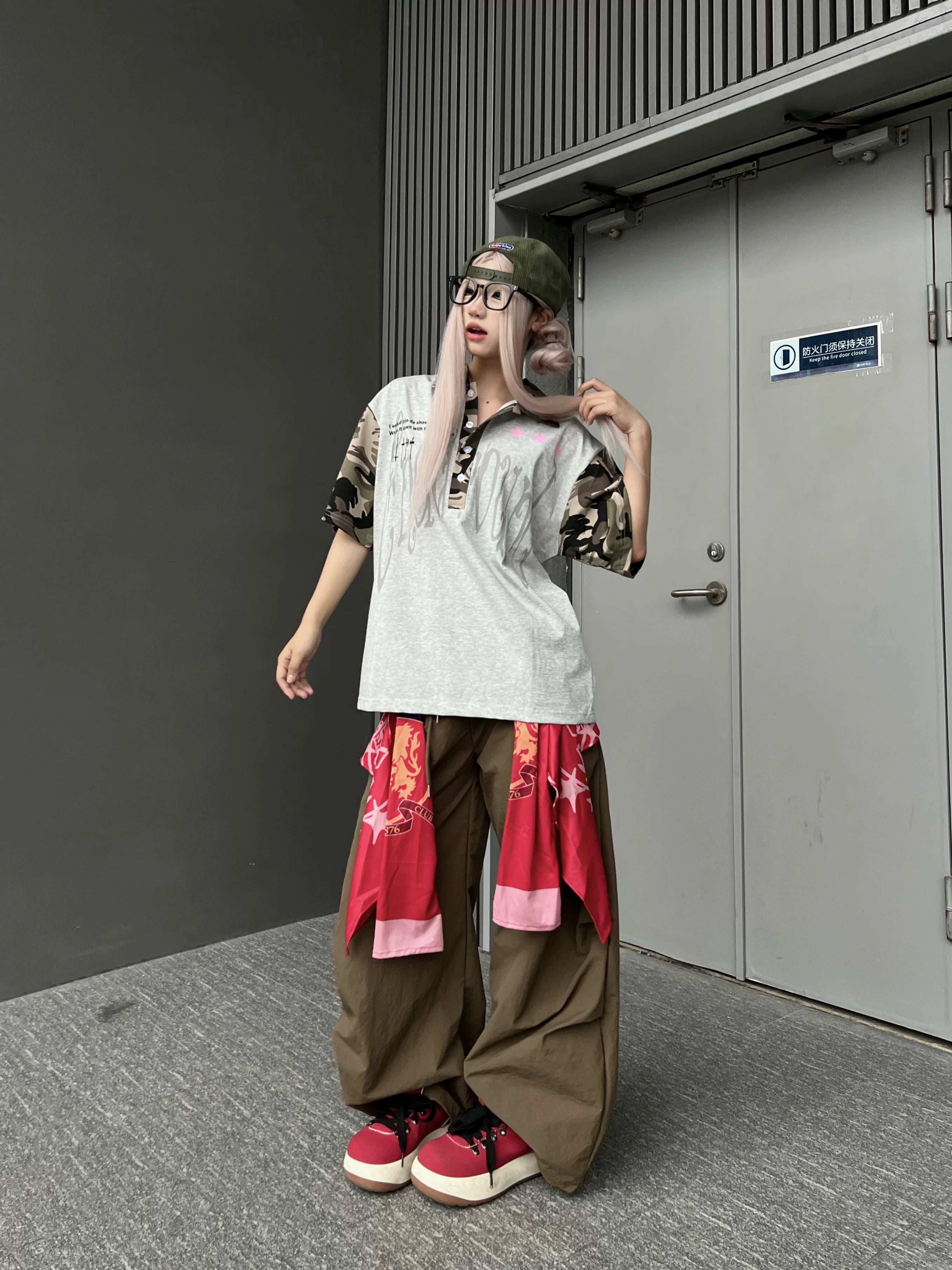 TR BRUSHHIFT Street Stacked Butt Curtain Paddle Paratrooper Work Pants Wide Folded Dancing Wide Leg Casual Pants