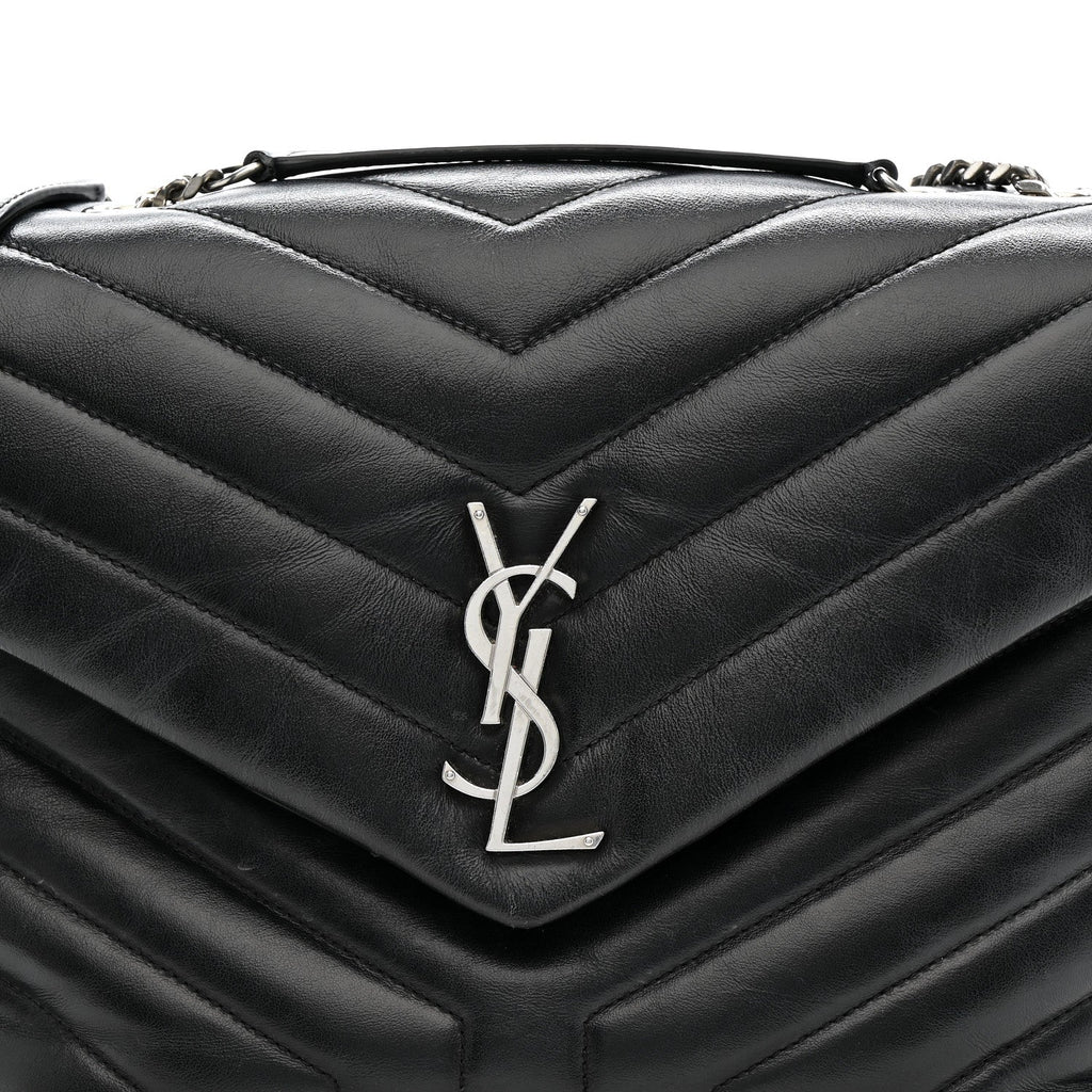 Calfskin Y Quilted Monogram Medium Loulou Chain Satchel Black