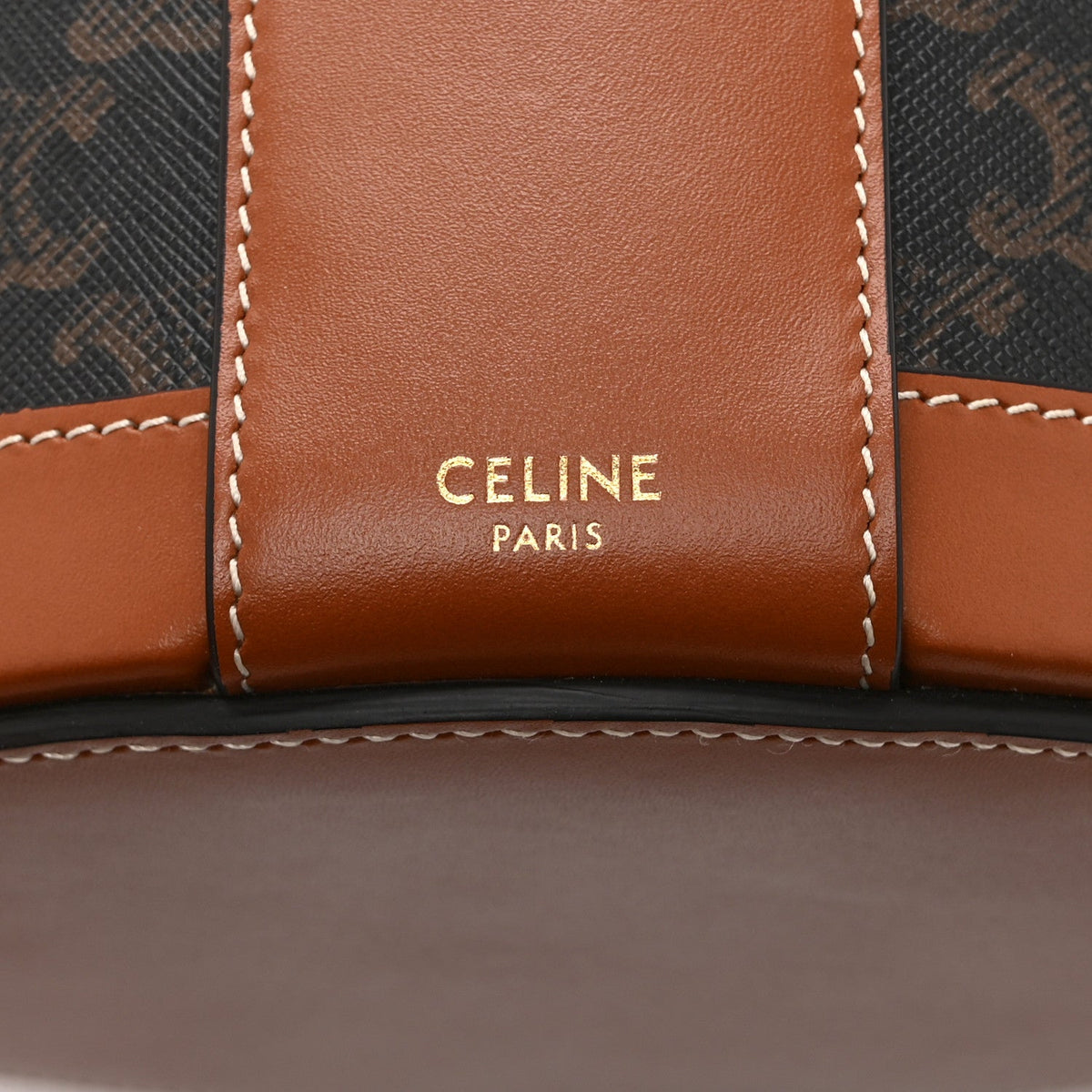 Calfskin Triomphe Canvas Medium Tambour Bag Tan