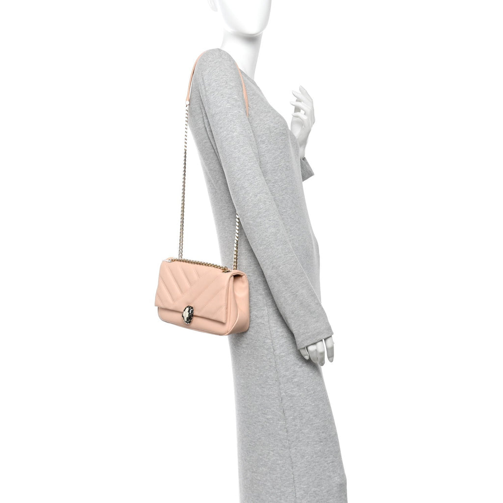 Calfskin Matelasse Small Serpenti Cabochon Shoulder Bag Peach
