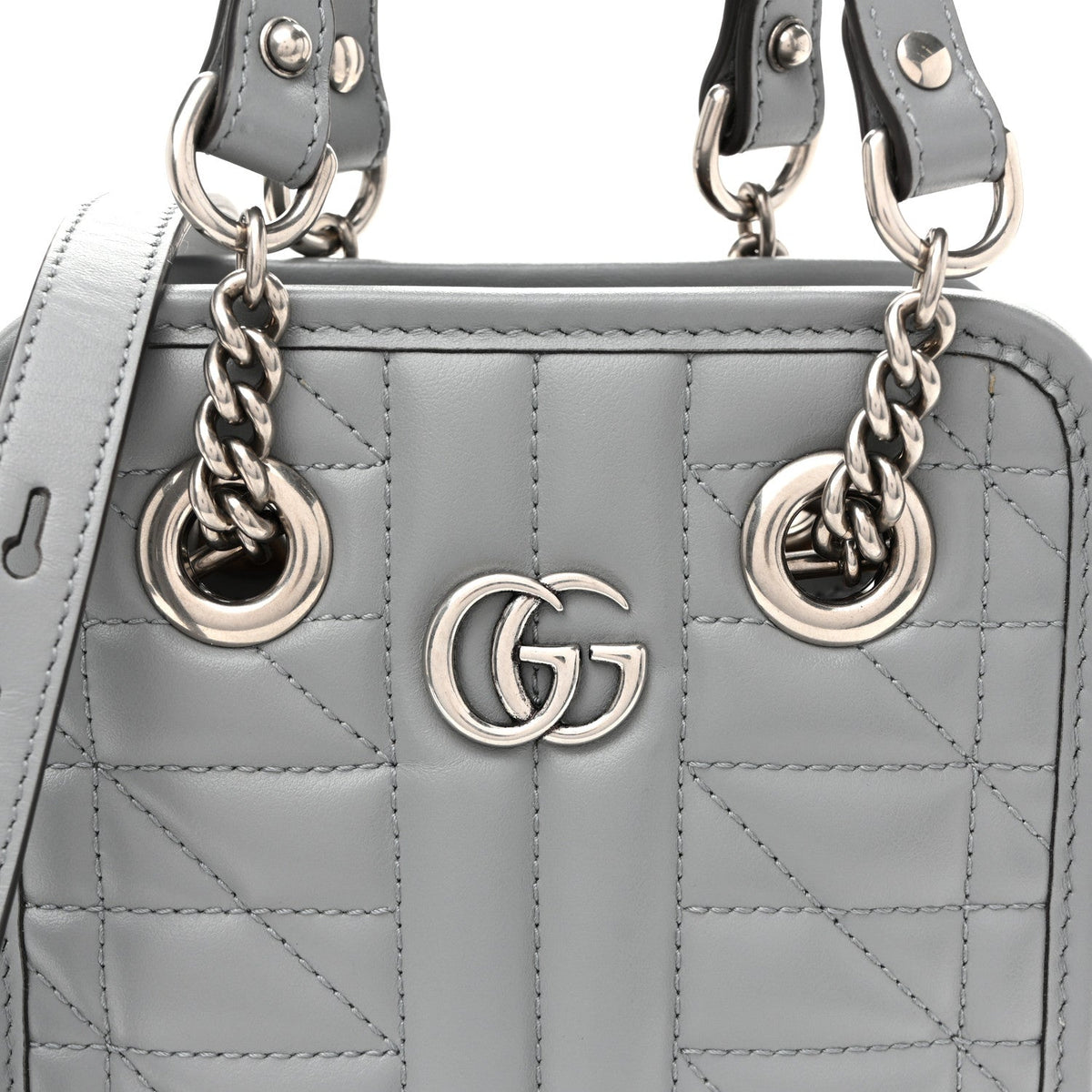 Calfskin Matelasse Chevron Mini GG Marmont Tote Grey