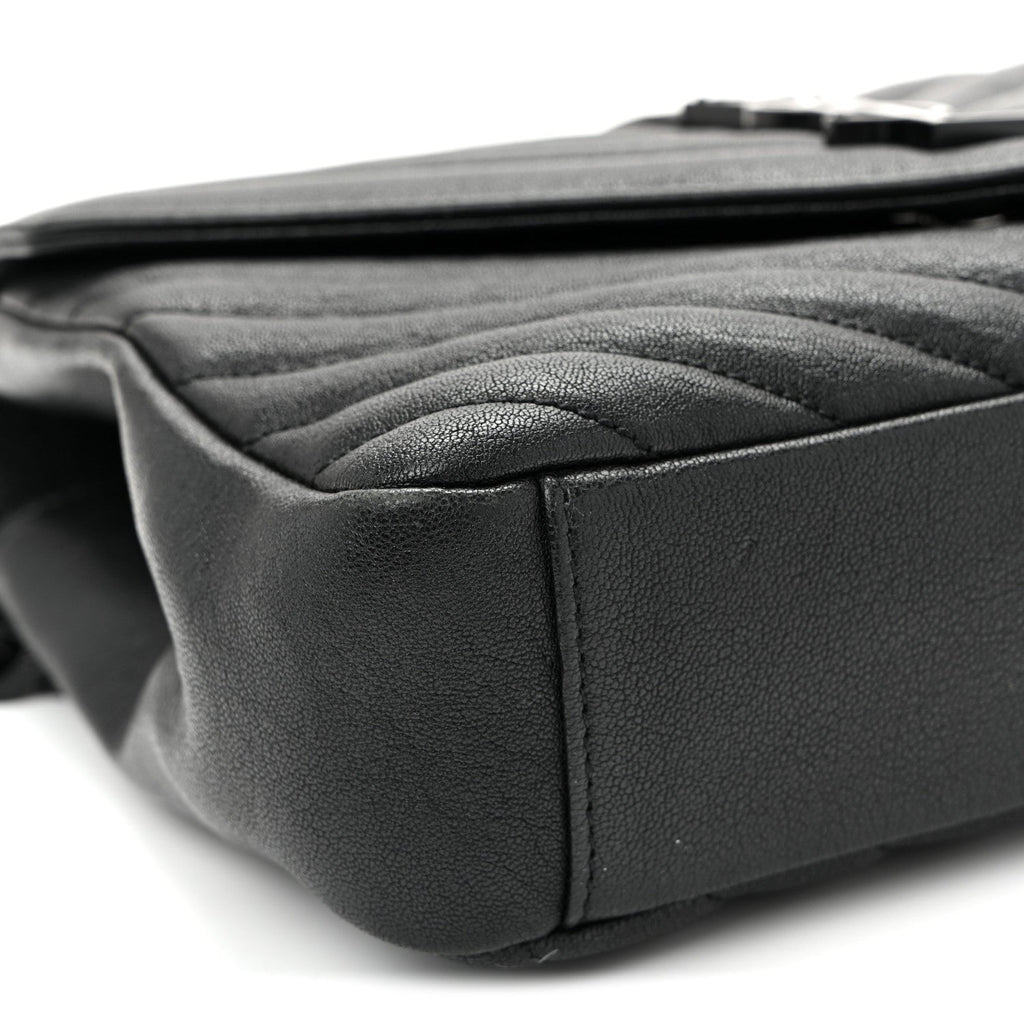 Sheepskin Matelasse Chevron Monogram Monochrome Medium College Bag Black