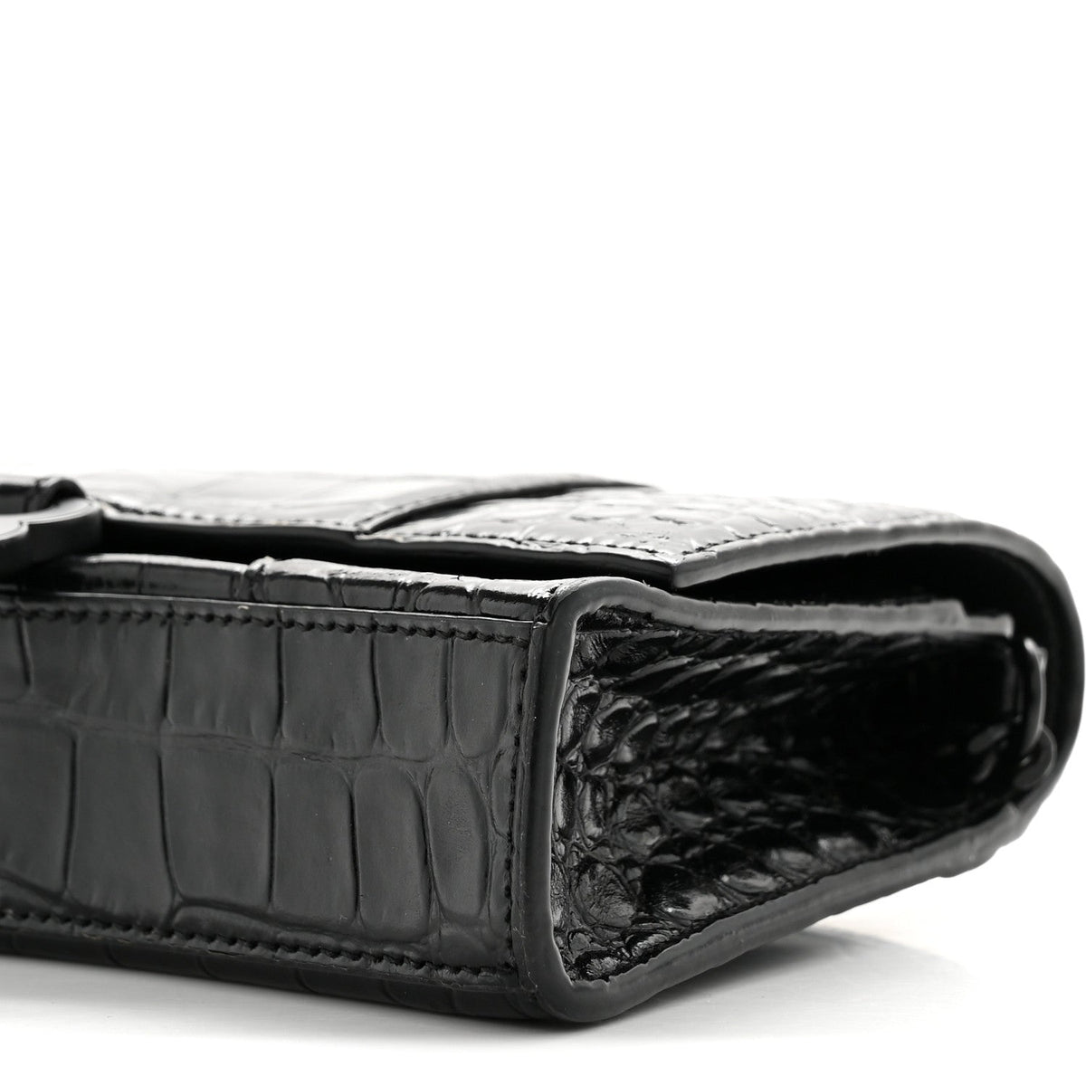 Shiny Calfskin Monochrome Crocodile Embossed Hourglass Chain Bag Black