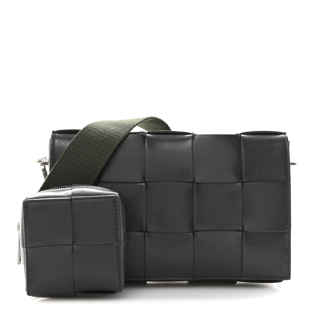 Calfskin Maxi Intreccio Cassette With Strap Bag Dark Green