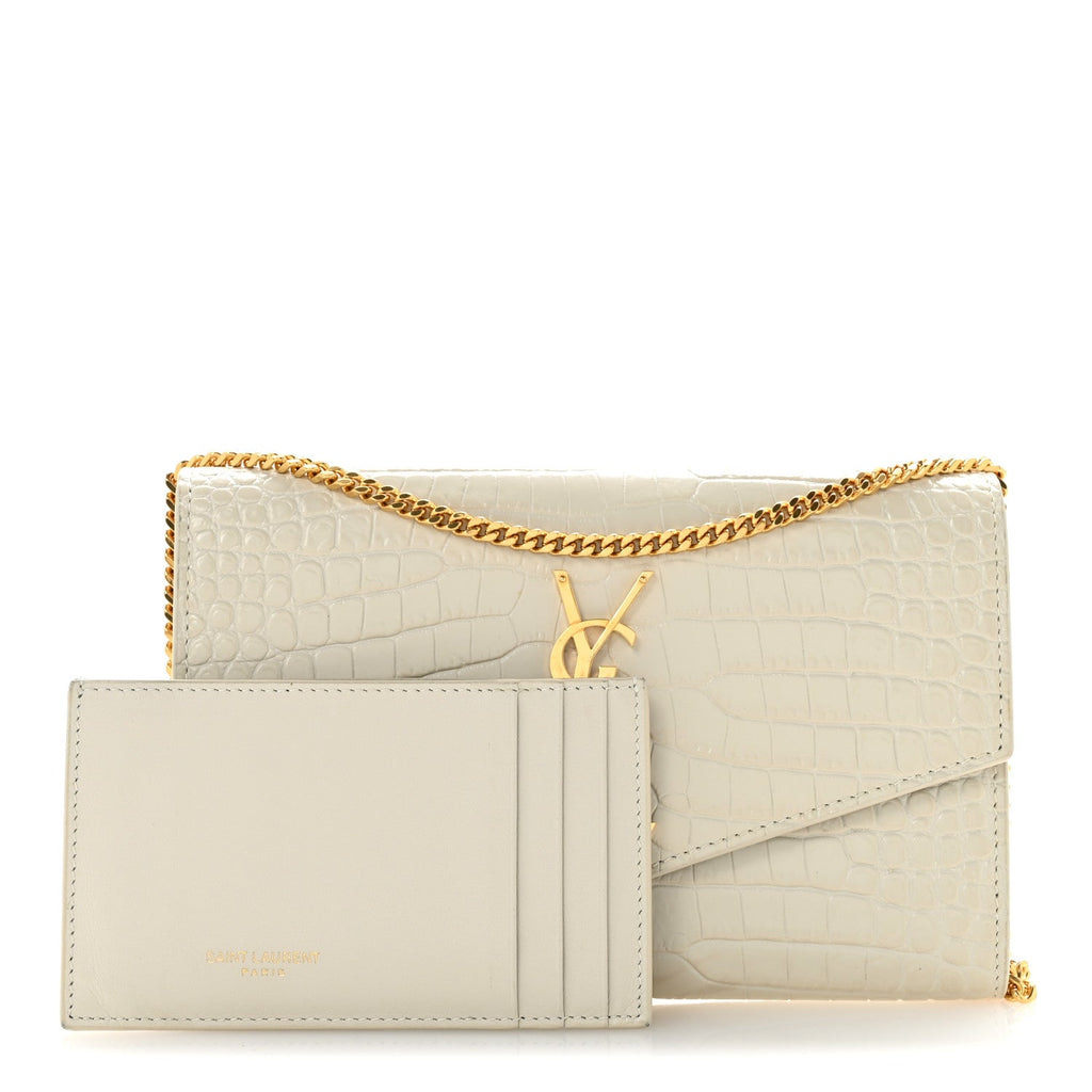 Calfskin Crocodile Embossed Monogram Uptown Chain Wallet Crema Soft