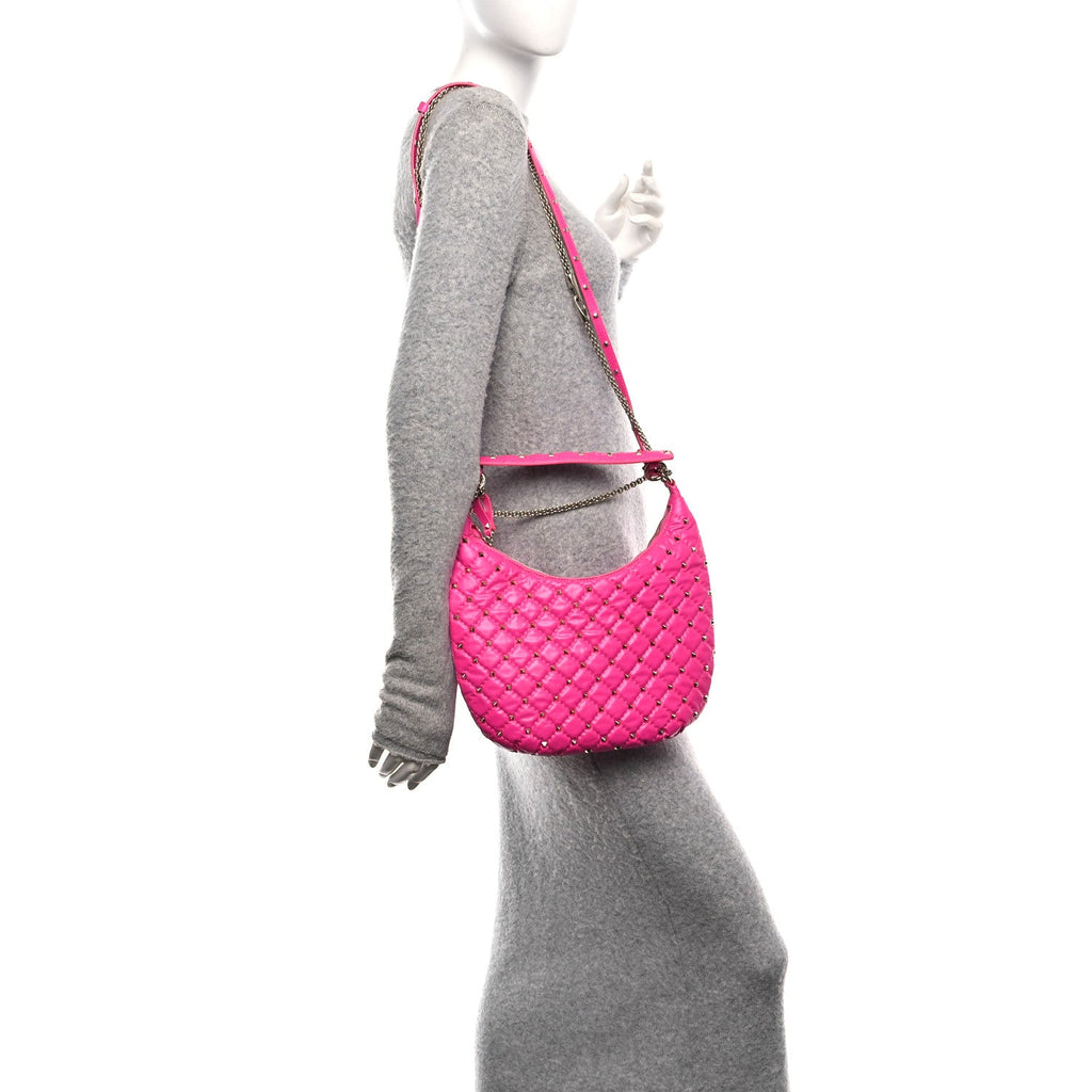 Nappa Small Rockstud Spike Hobo Fuxia