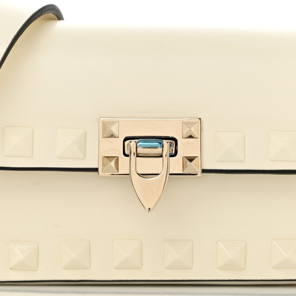 Vitello Mini Monochrome Rockstud Flip Lock Shoulder Bag Ivory