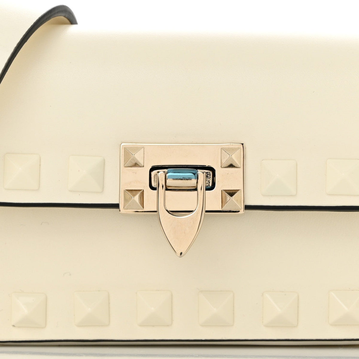 Vitello Mini Monochrome Rockstud Flip Lock Shoulder Bag Ivory