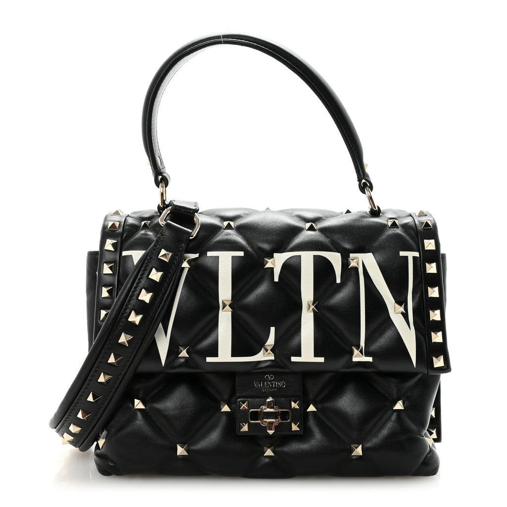 Lambskin VLTN Print Candystud Top Handle Bag Black