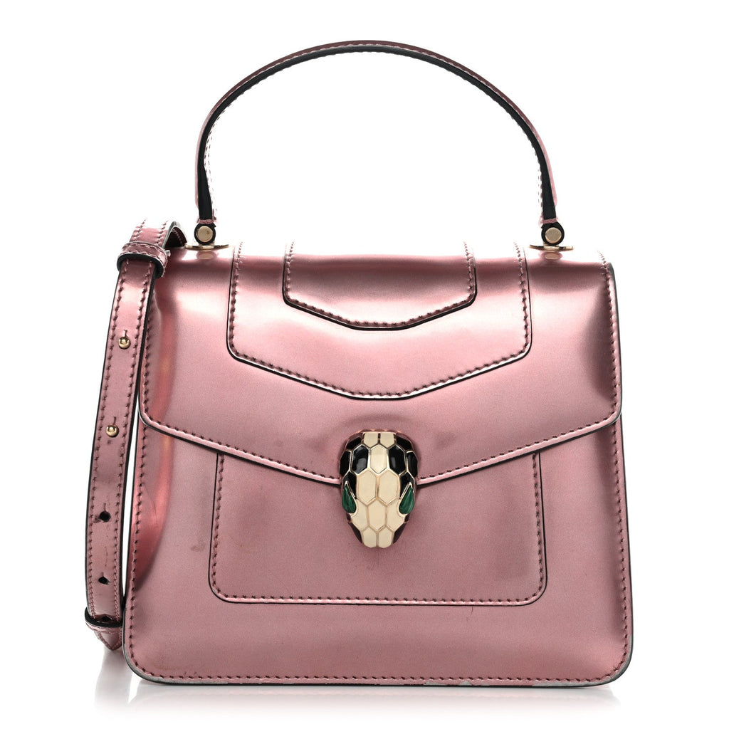 Metallic Calfskin Serpenti Forever Top Handle Rose Quartz