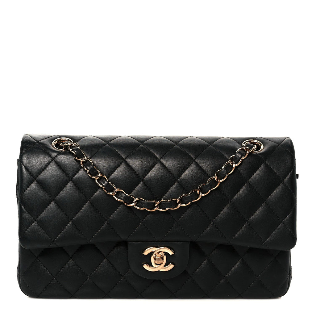 Lambskin Quilted Medium Double Flap Black