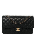 Lambskin Quilted Medium Double Flap Black