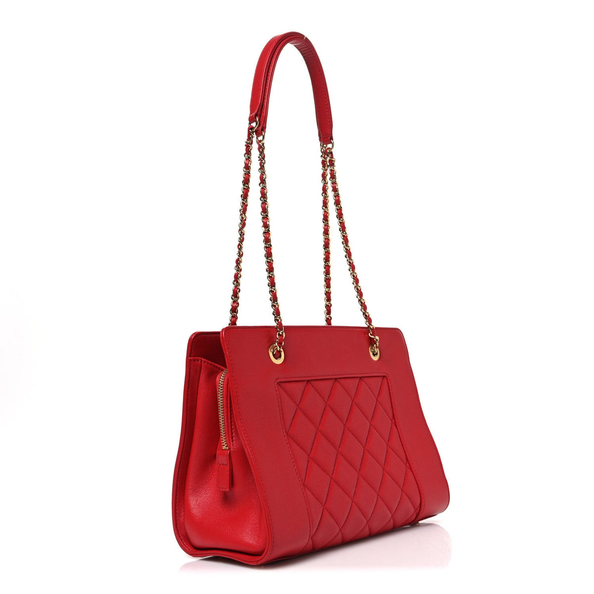 Sheepskin Quilted Small Mademoiselle Vintage Shopping Tote Red