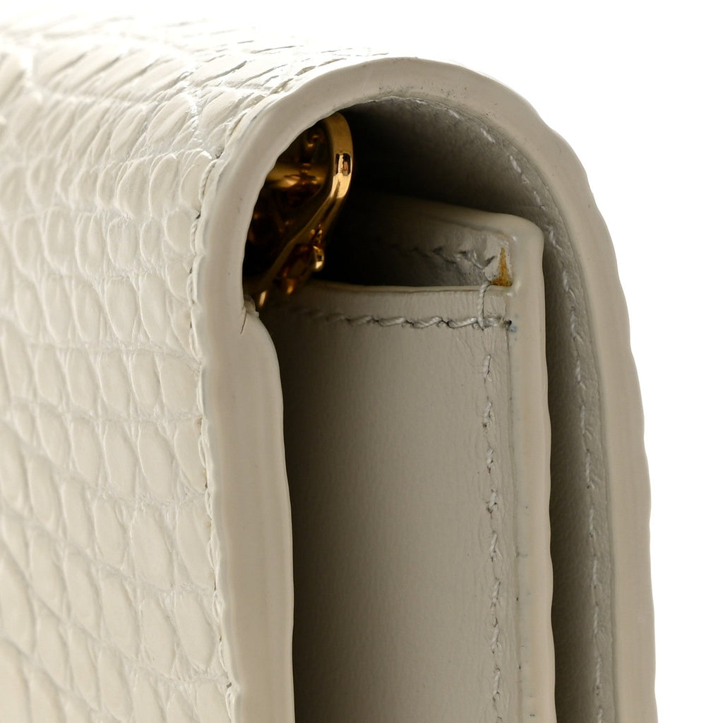 Calfskin Crocodile Embossed Monogram Uptown Chain Wallet Crema Soft