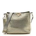 Metallic Pebbled Calfskin Small Rockstud Flip-Lock Messenger Bag Platino