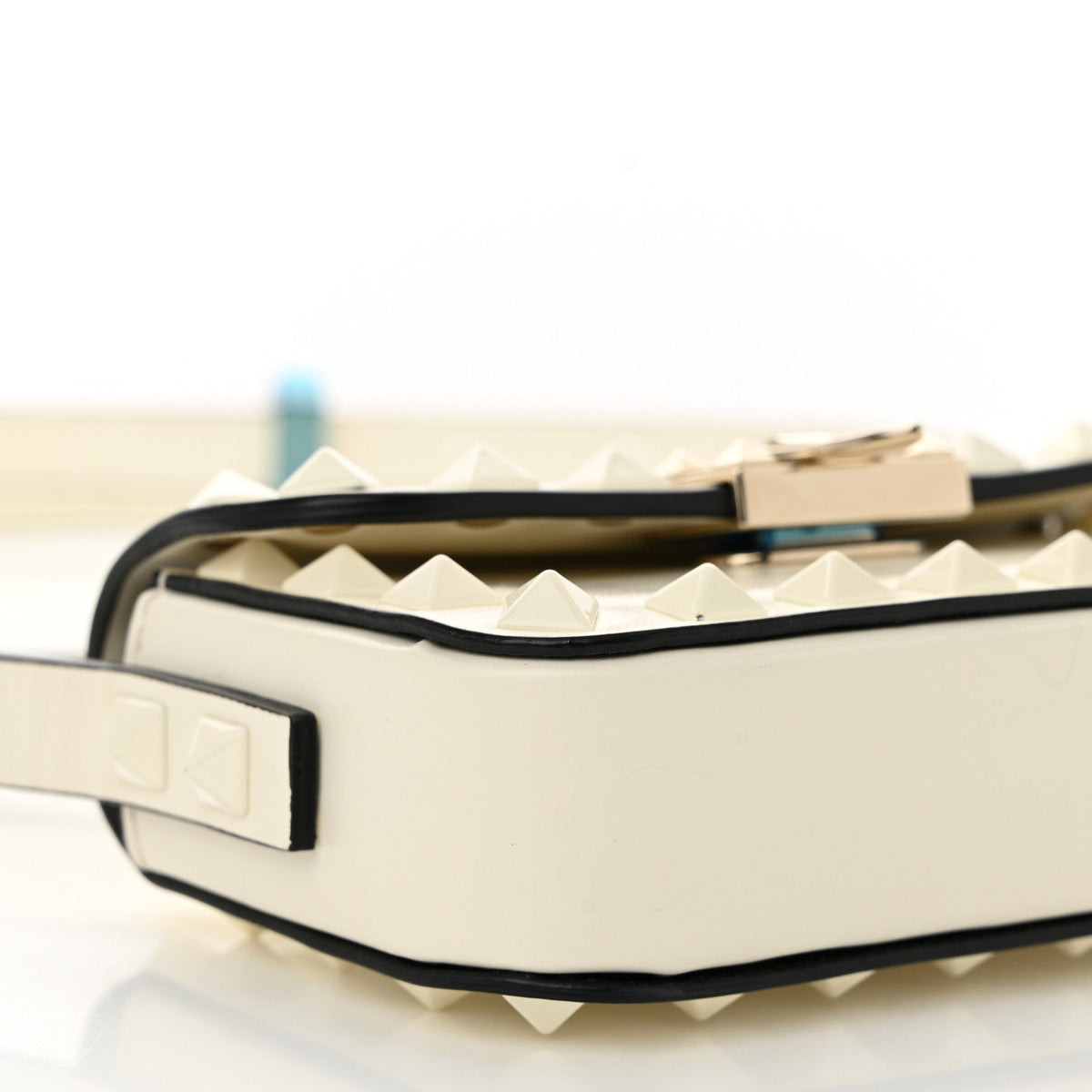 Vitello Mini Monochrome Rockstud Flip Lock Shoulder Bag Ivory