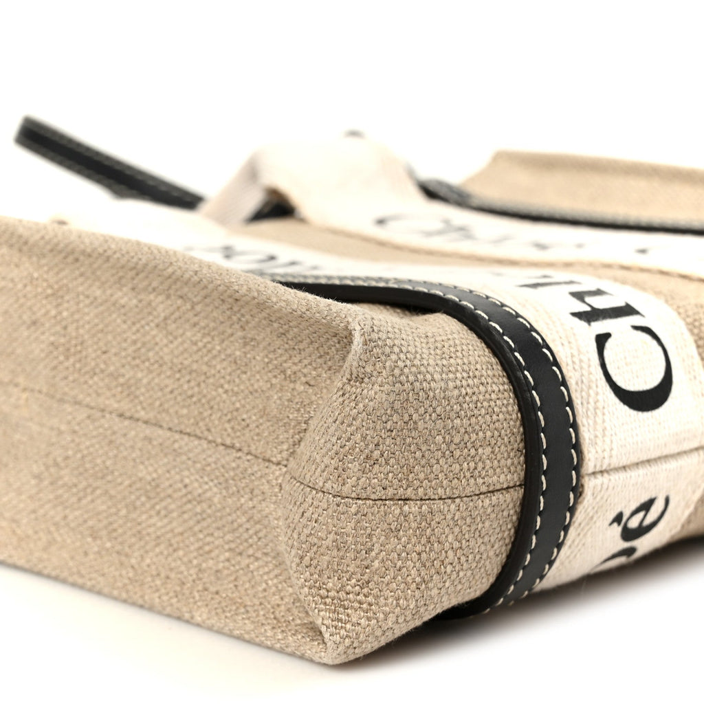 Linen Calfskin Mini Woody Ribbon Tote White Navy