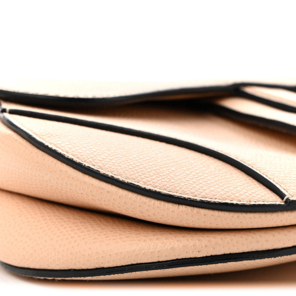 Grained Calfskin Mini Saddle Bag Beige
