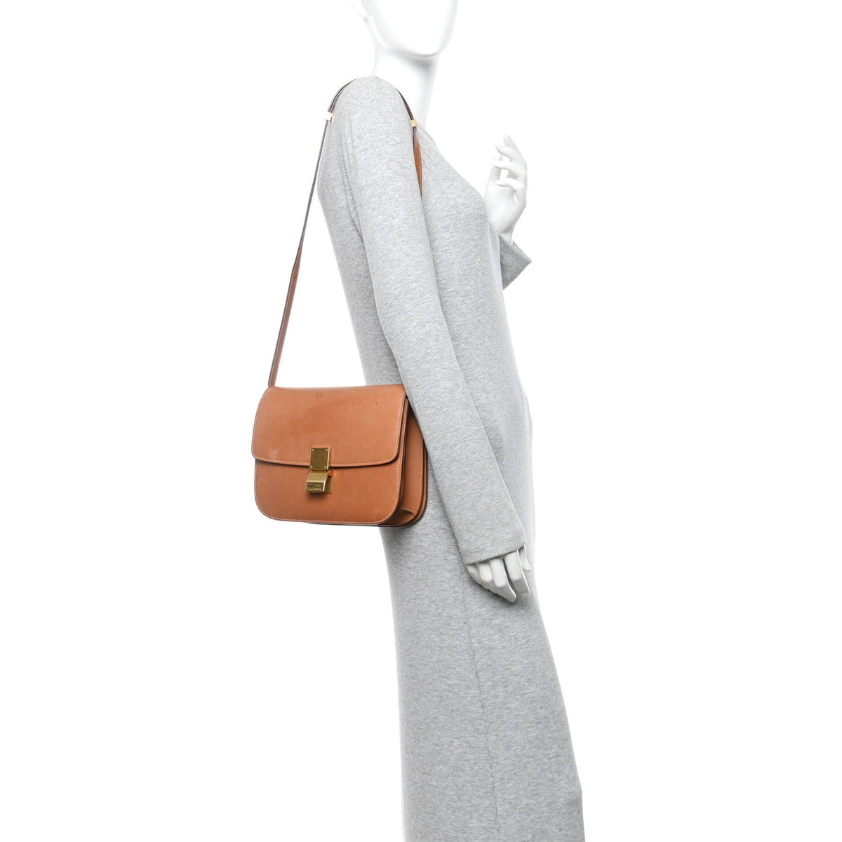 Natural Calfskin Medium Classic Box Flap Bag Tan