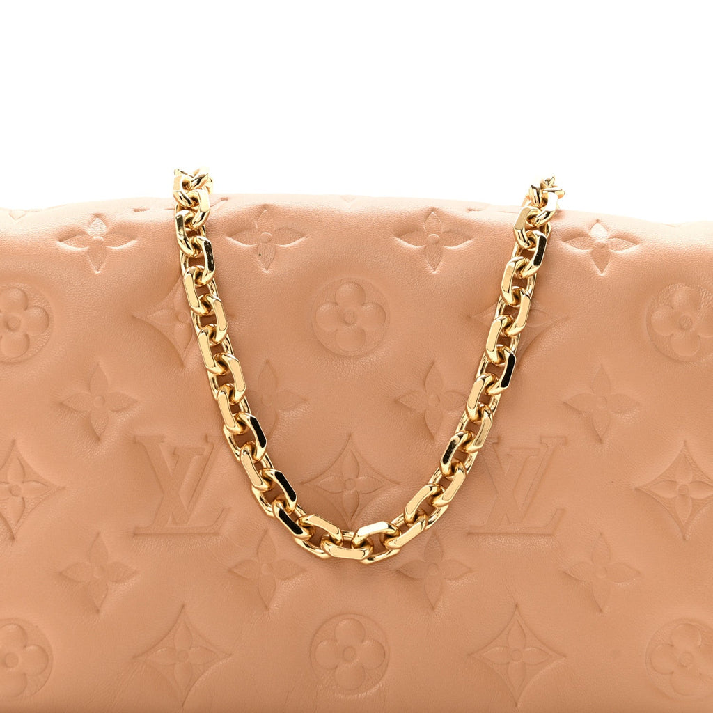 Lambskin Embossed Monogram Pochette Coussin Camel
