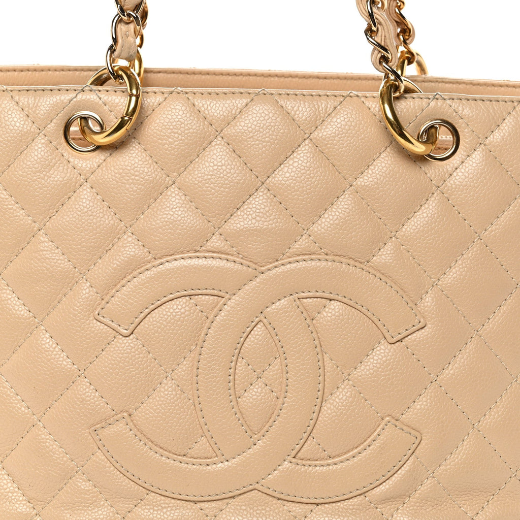 Caviar Quilted Grand Shopping Tote GST Beige