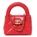 Shiny Aged Calfskin Quilted Mini Nano Kelly Shopper Red
