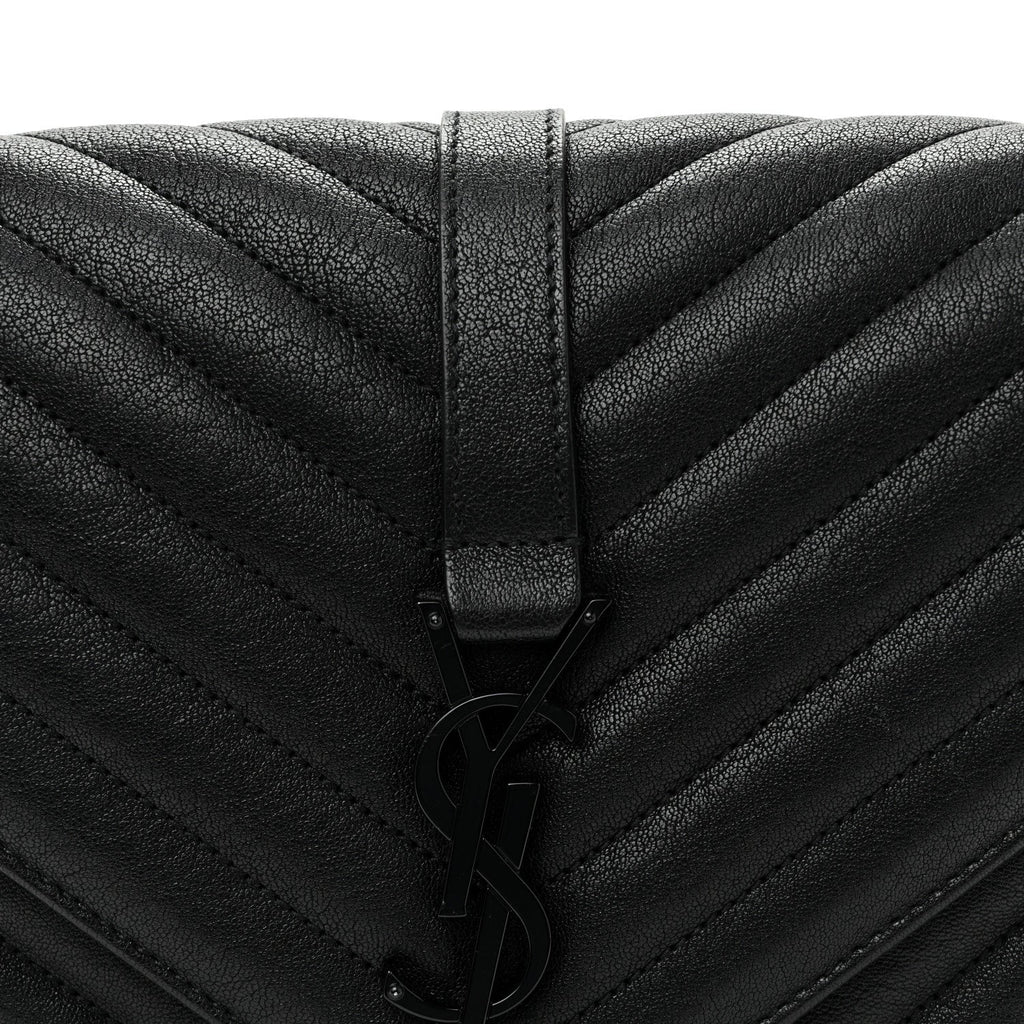 Sheepskin Matelasse Chevron Monogram Monochrome Medium College Bag Black
