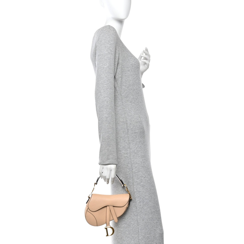 Grained Calfskin Mini Saddle Bag Beige