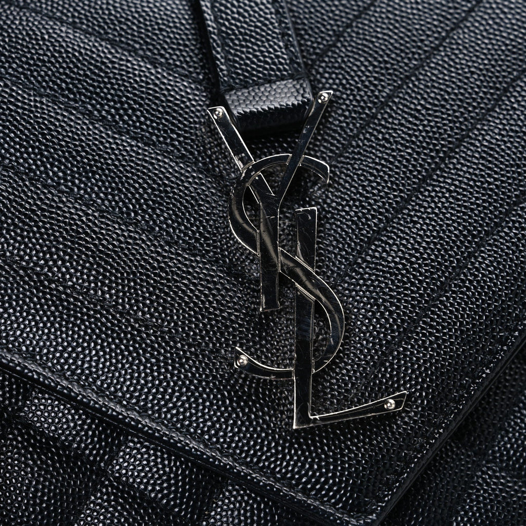 Grain De Poudre Textured Mixed Matelasse Triquilt Medium Monogram Satchel Black