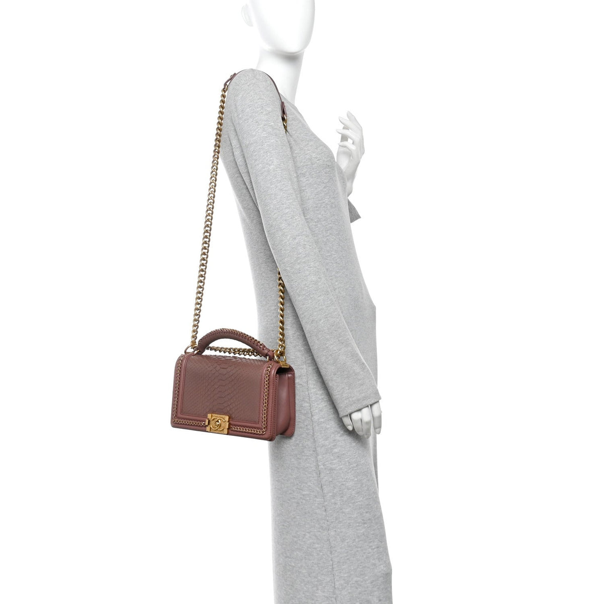 Snakeskin Calfskin Medium Chain Around Top Handle Boy Flap Mauve
