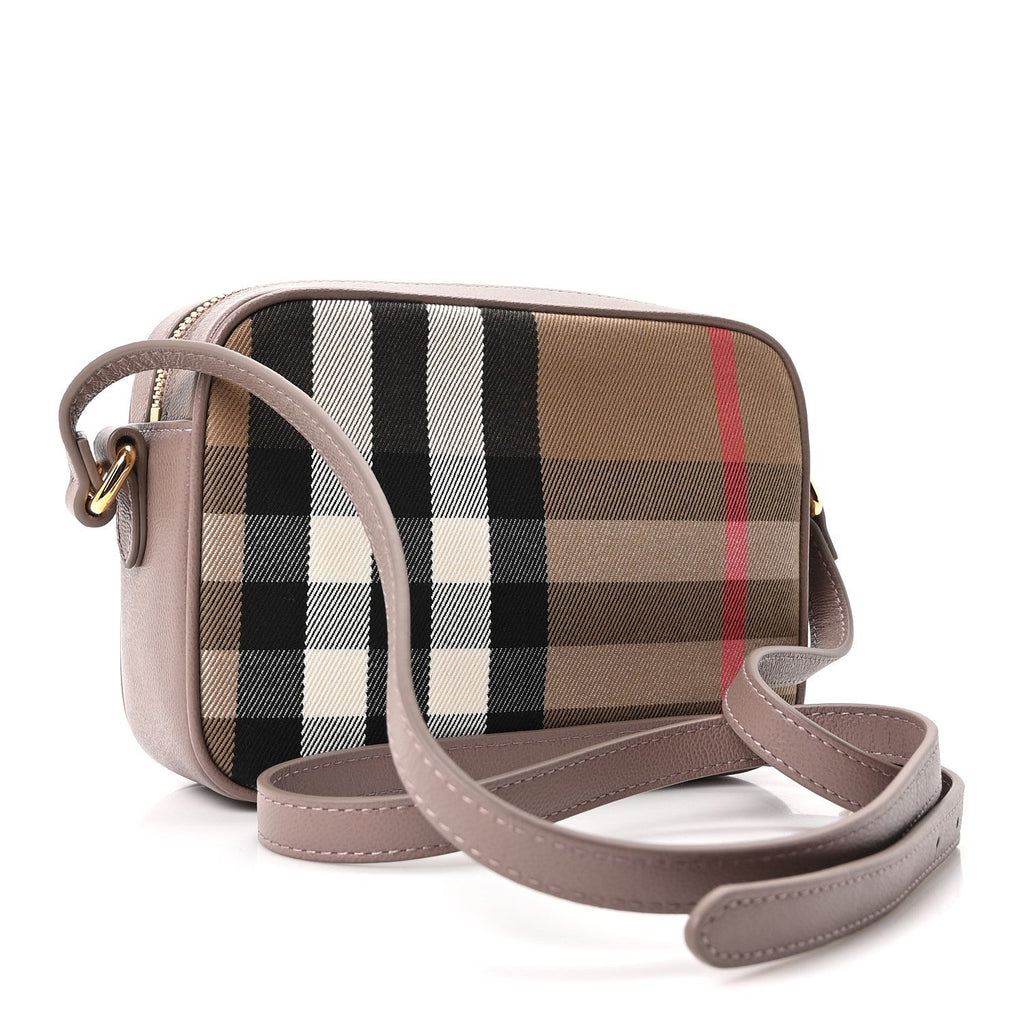 Calfskin House Check Large Camera Bag Grey Mink