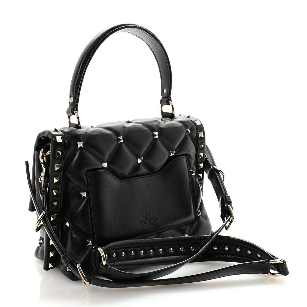 Lambskin VLTN Print Candystud Top Handle Bag Black