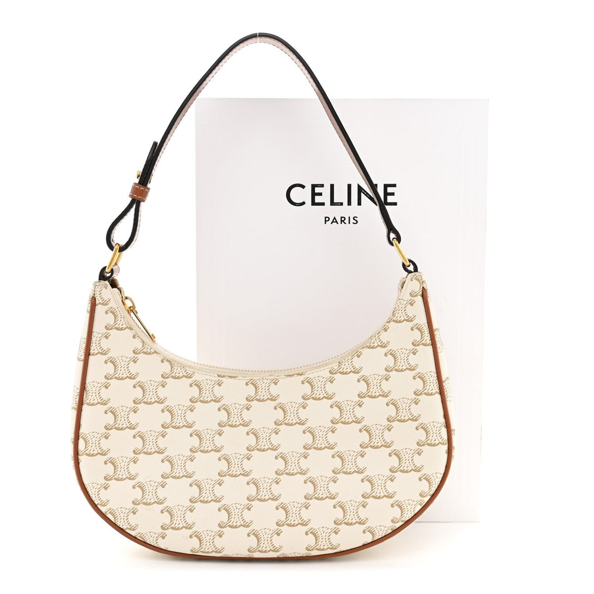 Canvas Calfskin Ava Triomphe Shoulder Bag White