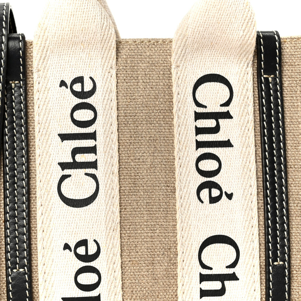 Linen Calfskin Mini Woody Ribbon Tote White Navy
