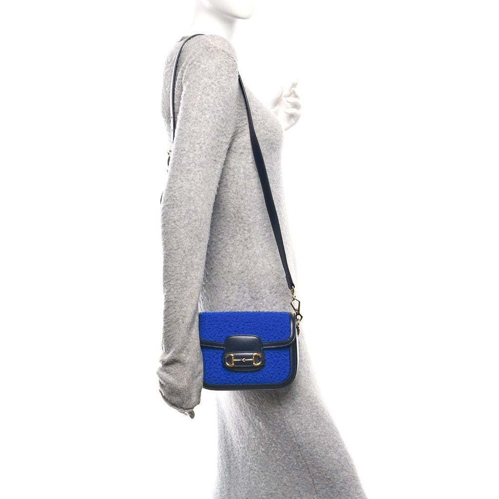 Casy Wool Azalea Calfskin Mini Horsebit 1955 Shoulder Bag Blue China