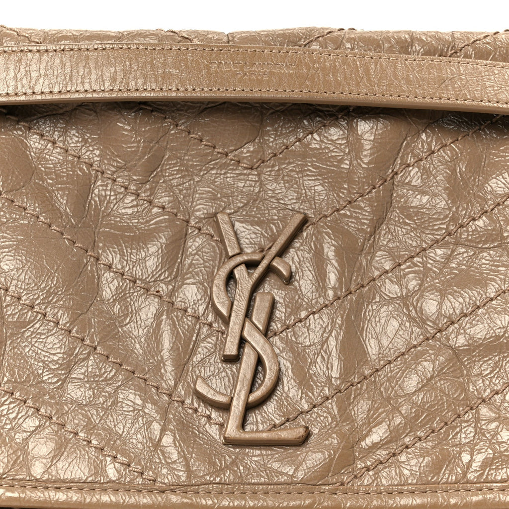 Crinkled Calfskin Matelasse Monogram Medium Niki Chain Satchel Light Taupe