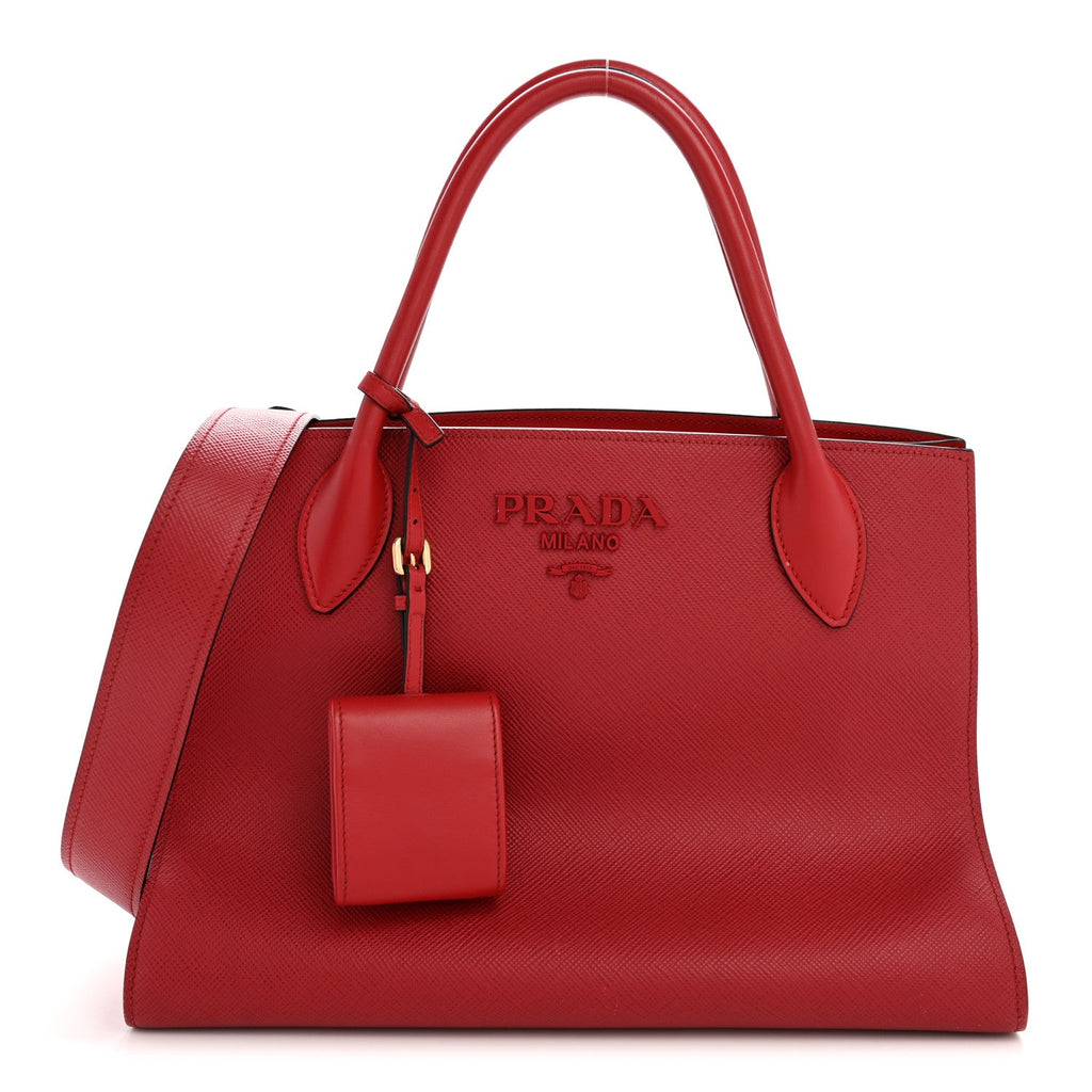 Saffiano Cuir Calfskin Medium Monochrome Top Handle Tote Fuoco