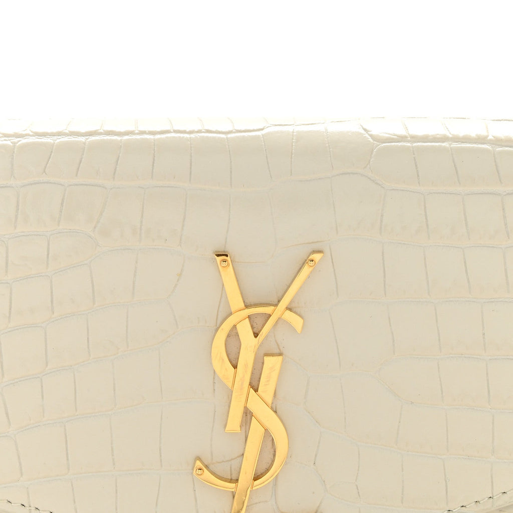 Calfskin Crocodile Embossed Monogram Uptown Chain Wallet Crema Soft