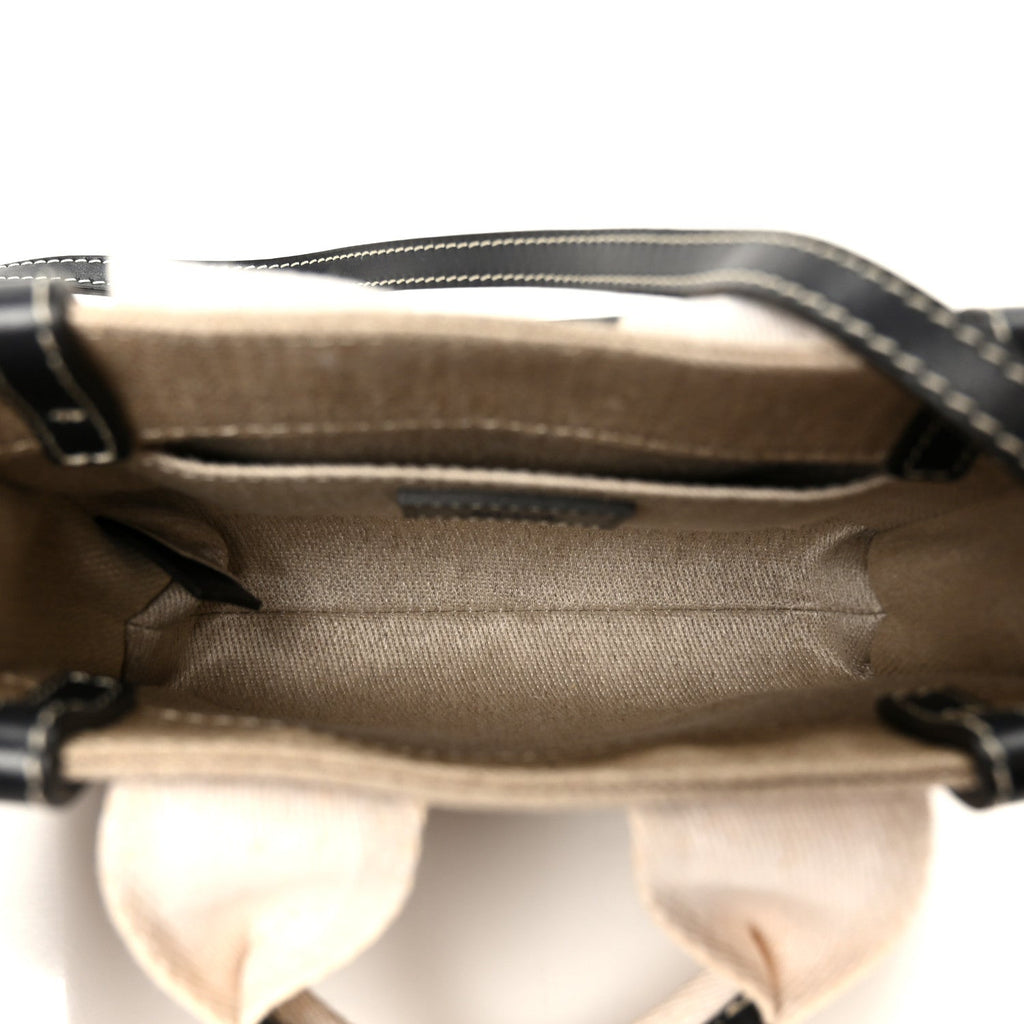 Linen Calfskin Mini Woody Ribbon Tote White Navy