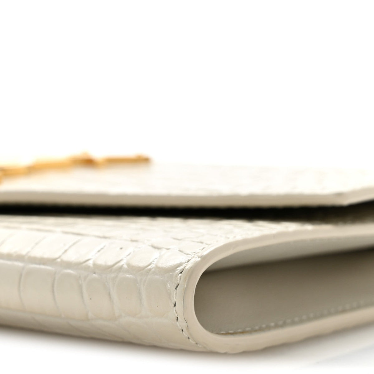 Calfskin Crocodile Embossed Monogram Uptown Chain Wallet Crema Soft