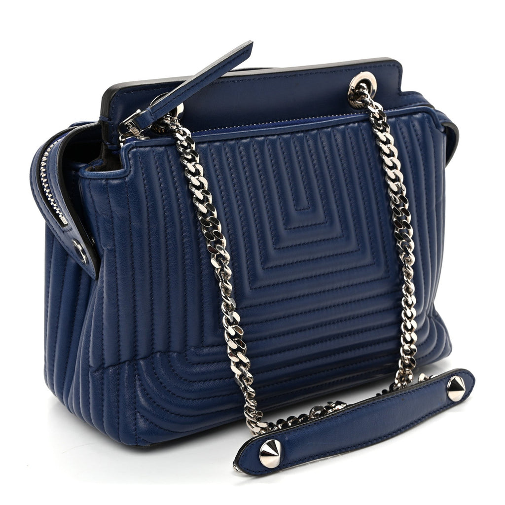 Shiny Nappa Trapuntata Chain Small DotCom Click Chain Satchel Blue