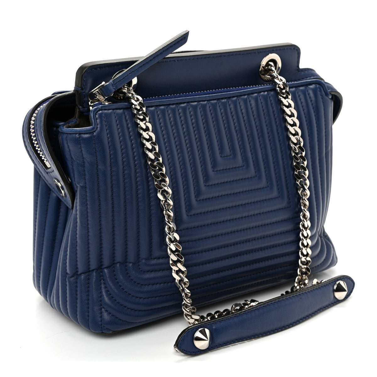 Shiny Nappa Trapuntata Chain Small DotCom Click Chain Satchel Blue