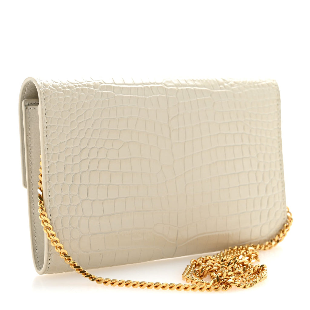 Calfskin Crocodile Embossed Monogram Uptown Chain Wallet Crema Soft