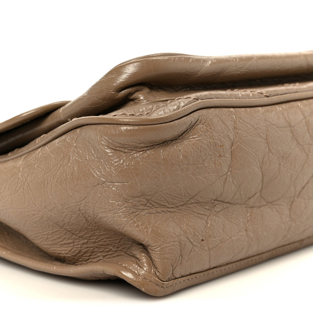 Crinkled Calfskin Matelasse Monogram Medium Niki Chain Satchel Light Taupe