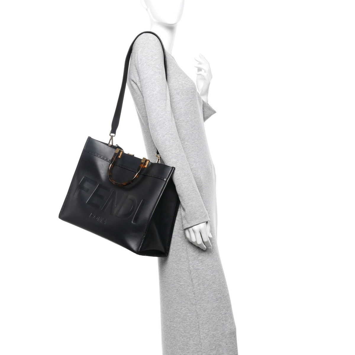 Vitello King Plexiglass Medium Fendi Sunshine Shopper Tote Black